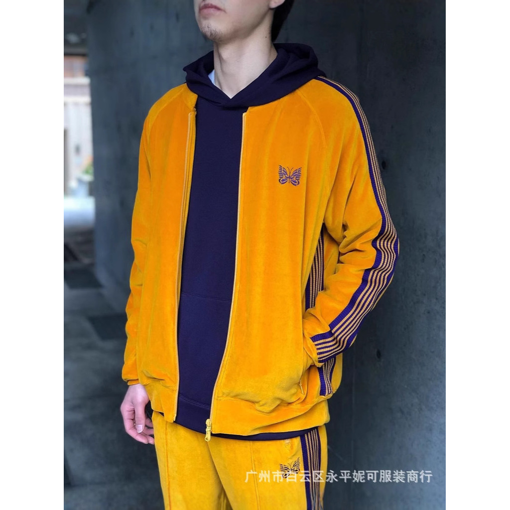 needles track Velvet Jacket Japanese Retro Striped Ribbon Casual Sports Jacket for Men