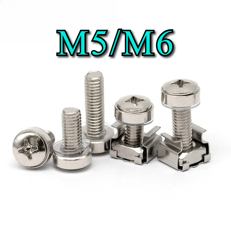 M5/M6 แร็คกรง น็อต สกรู และแหวนรอง สําหรับชั้นวางเซิร์ฟเวอร์ ตู้ เราเตอร์  [N2BL]