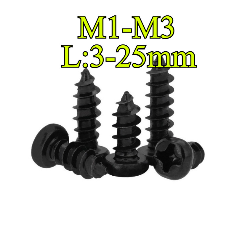 เหล็กคาร์บอนสีดํา PA Phillips หัวกลมสกรูแตะตัวเอง M1/M1.2/M1.4/M1.7/M2/M2.3/M2.6/M3 (HJX-VN)