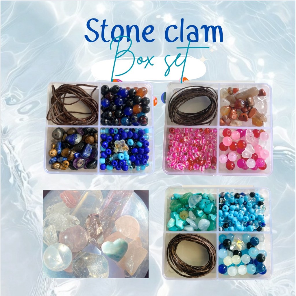 มินิ กล่องลูกปัดหิน  อะไหล่ คละสี พร้อมสร้อย เชือกเทียน 2 เมตร DIY สร้อย/กำไล/ข้อมือ