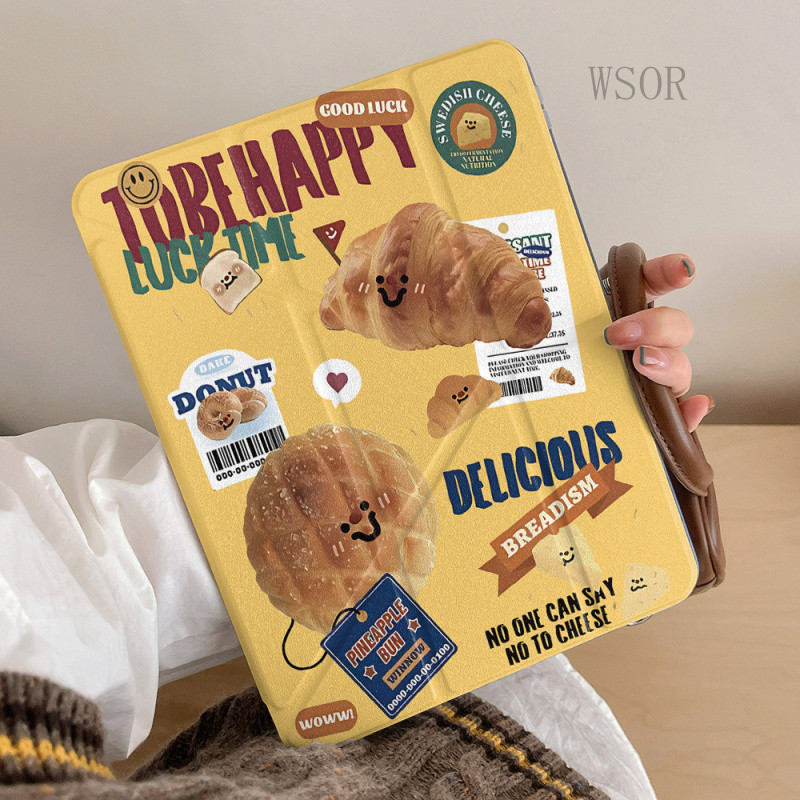 ใหม่ป้ายสีเหลืองครัวซองต์พิมพ์Apple iPad10 Air6 เคสป้องกันProการ์ตูน 9/8 รุ่นiPadกรณีiPad Air6 กรณีi