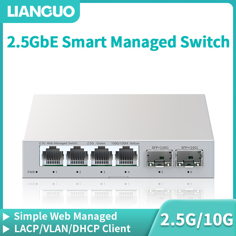 2.5GbE สมาร์ท Managed สวิทช์ 4 พอร์ต 2500M เครือข่าย 10G SFP + Slot Web Managed Static Link Aggregat