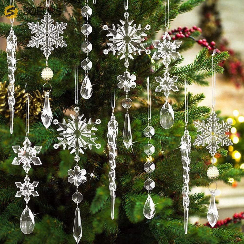 SOEURS 18 ชิ้น/ถุงตกแต่งต้นคริสต์มาส, Icicle Drop อะคริลิคคริสต์มาส Clear Icicle จี้,ประณีตโปร่งใสแข