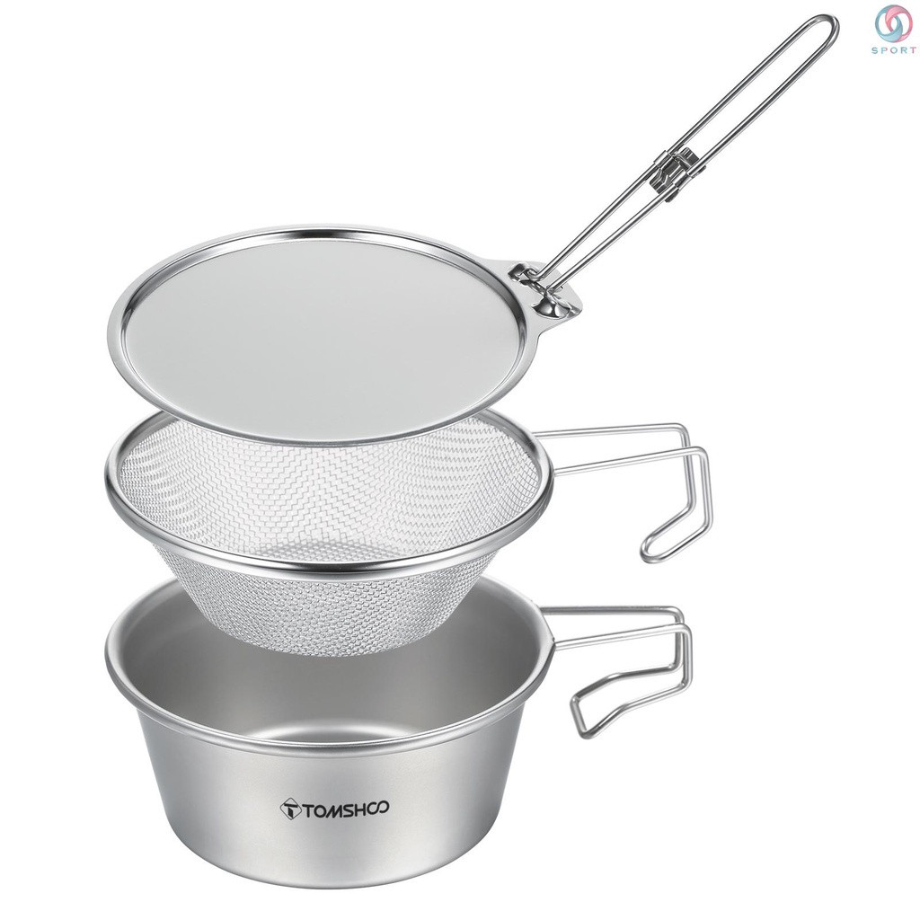 ทอมชู ชามสแตนเลส พร้อมที่กรองตาข่ายและฝาปิด ใช้ตั้งแคมป์และเดินป่า 7IW4