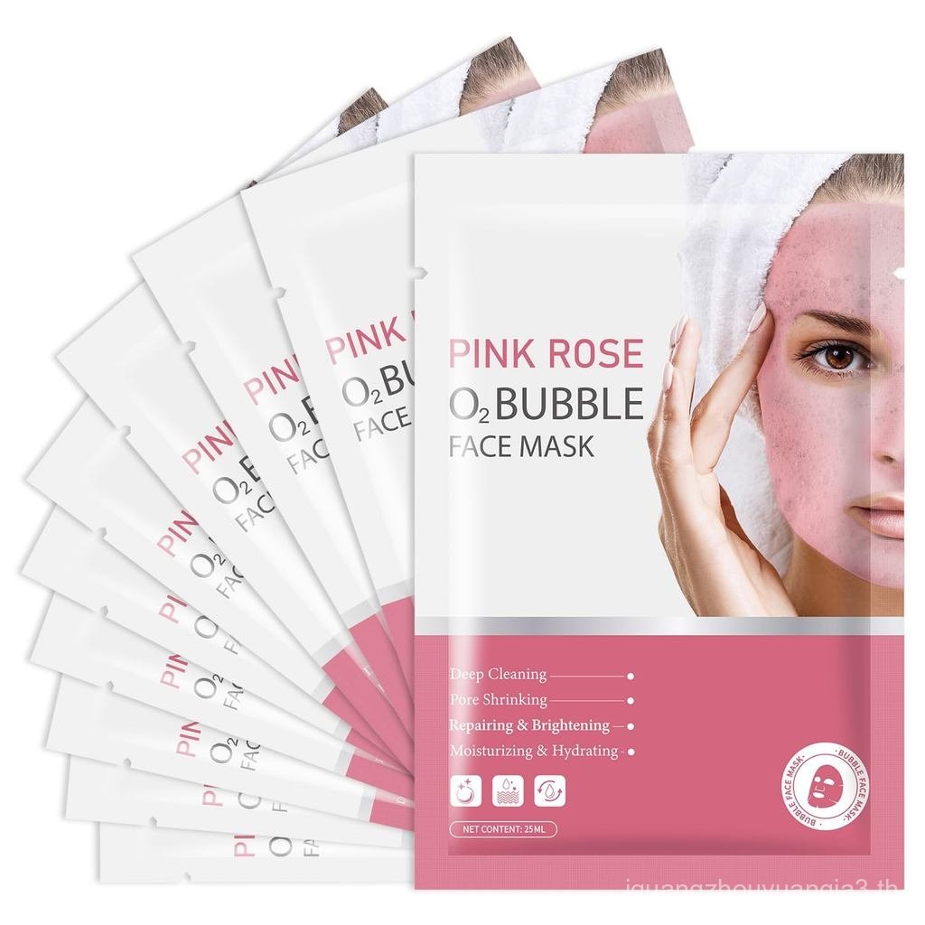แพ็ค 10 Pink Rose O2 Bubble Face Masks Skincare, Spa นําเสนอสําหรับผู้หญิง, Bubble Face Sheet Mask ท