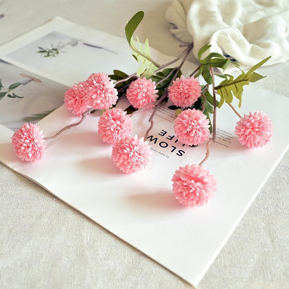 Laelfe 12 PCS Artificial Flowers Pink Roses Fake Silk Flowers Long Stem Artificial Roses for Home We