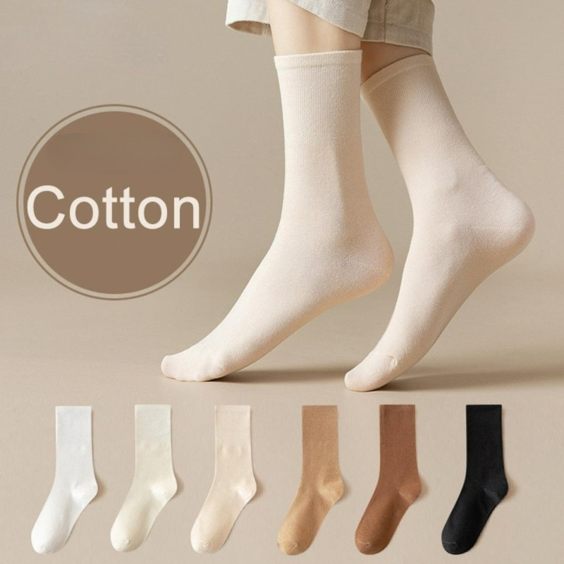 ถุงเท้าสีทึบสไตล์เกาหลีเรียบง่ายสําหรับผู้หญิงผ้าฝ้ายแท้ถุงเท้าทุกคู่ อิน ถุงเท้าลูกวัวลําลองอินเทรนด์