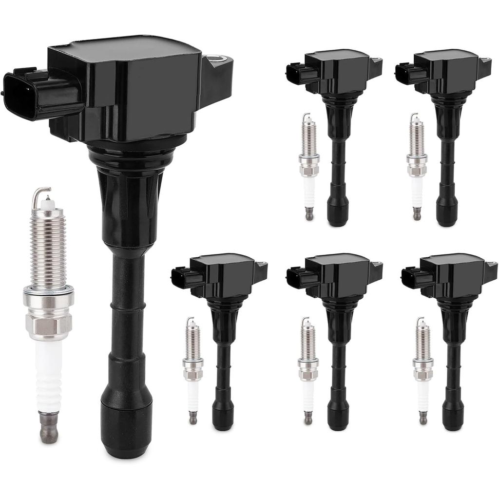6PCS คอยล์จุดระเบิด & Iridium Spark Plug Packs ใช้งานร่วมกับ Nissan 2007-2020 Altima Maxima Murano Q