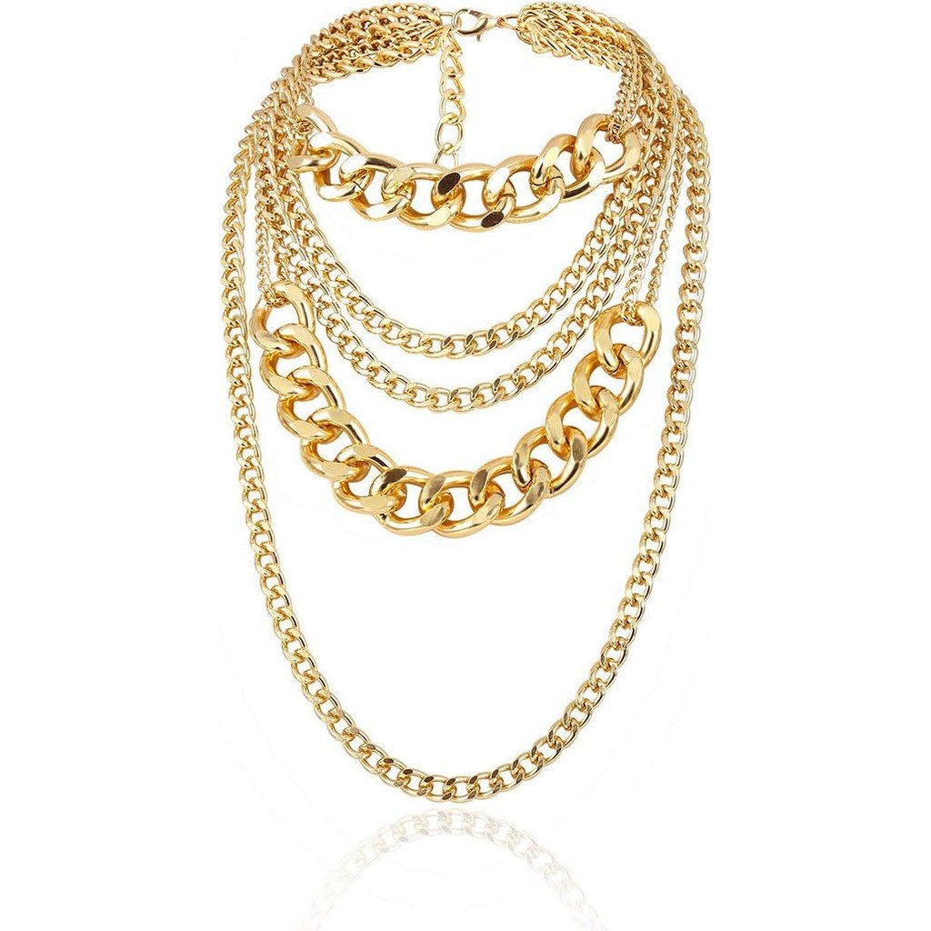 CSIYANJRY99 Chunky Gold Necklaces for Women,Multilayer Punk 80s Hip Hop Necklace,Layered Cuban Link 