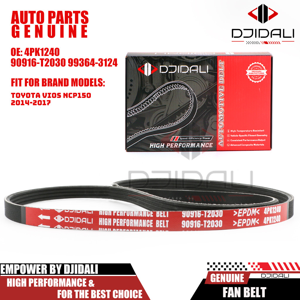 DJIDALI เข็มขัดพัดลมสําหรับ TOYOTA VIOS NCP150 (2014-2017) 4PK1240 90916-T2030 / 99364-3124