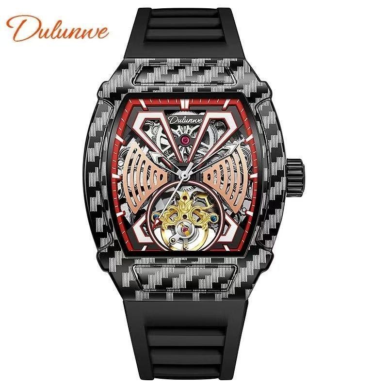 Dulunwe ของแท้ + กล่อง 6021N1 สไตล์ใหม่คาร์บอนไฟเบอร์ Design Barrel ประเภทนาฬิกากลไกอัตโนมัติกีฬา Lu