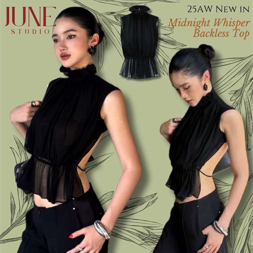 【Ready to ship】 สีดําเก่าเงินสไตล์คอสูงเชือกแขวนคอเสื้อกั๊กการออกแบบที่เรียบง่ายความรู้สึกเอวด้านบนอ