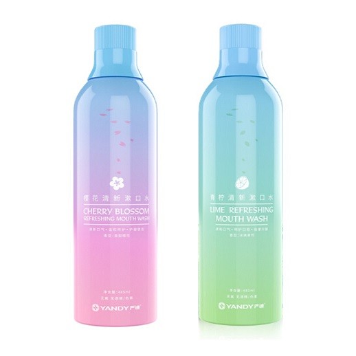 YANDY Yandi Cherry Blossom Lemon Fresh Mouthwash 485ml0 แอลกอฮอล์ 0 สีฟลูออไรด์ฟรีลบกลิ่นปากกลิ่นปาก
