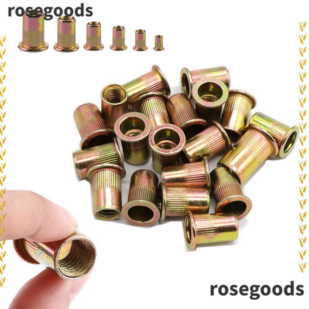 ROSEGOODS 10 ชิ้นหัวแบน Rivnut, ชุดเครื่องมือ M3 M4 M5 M6 M8 M10 M12 เหล็กคาร์บอน Rivnut, ทนทานเกลียว Rivet Metalworking อุปกรณ์เสริมใส่ถั่วหมวก Rivet Nut Home DIY