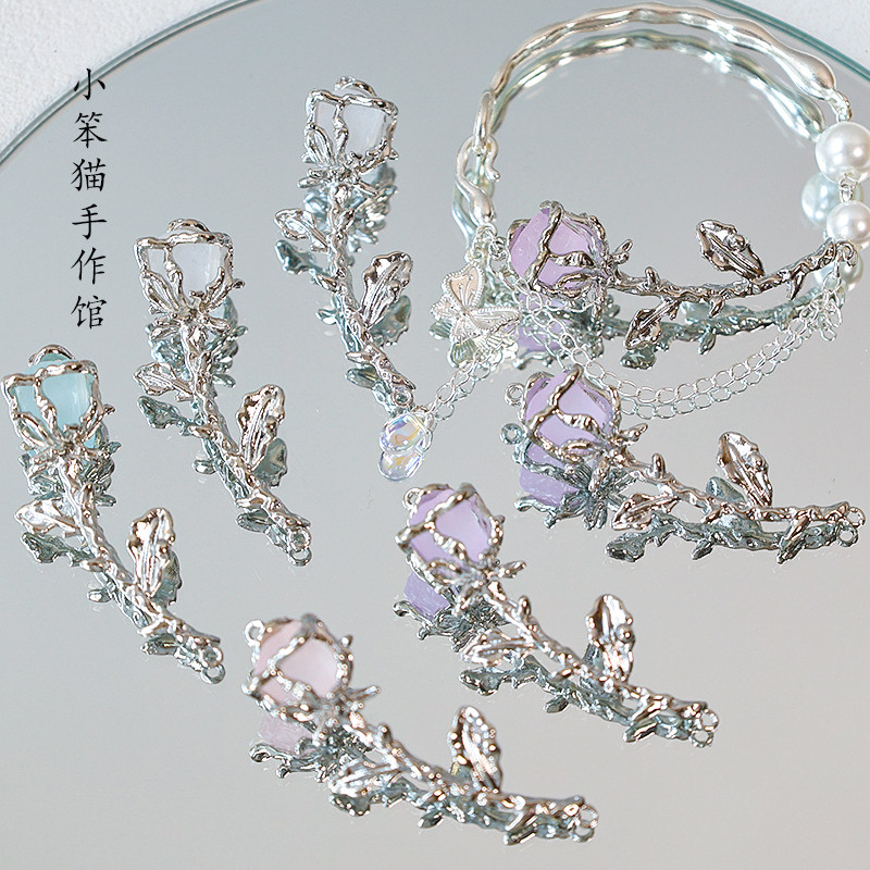 【สร้อยข้อมือกุหลาบ】สร้อยข้อมือกุหลาบสามมิติ DIY อัลลอยด์จี้สร้อยคอเครื่องประดับ配件 OPK4 【สร้อยข้อมือก