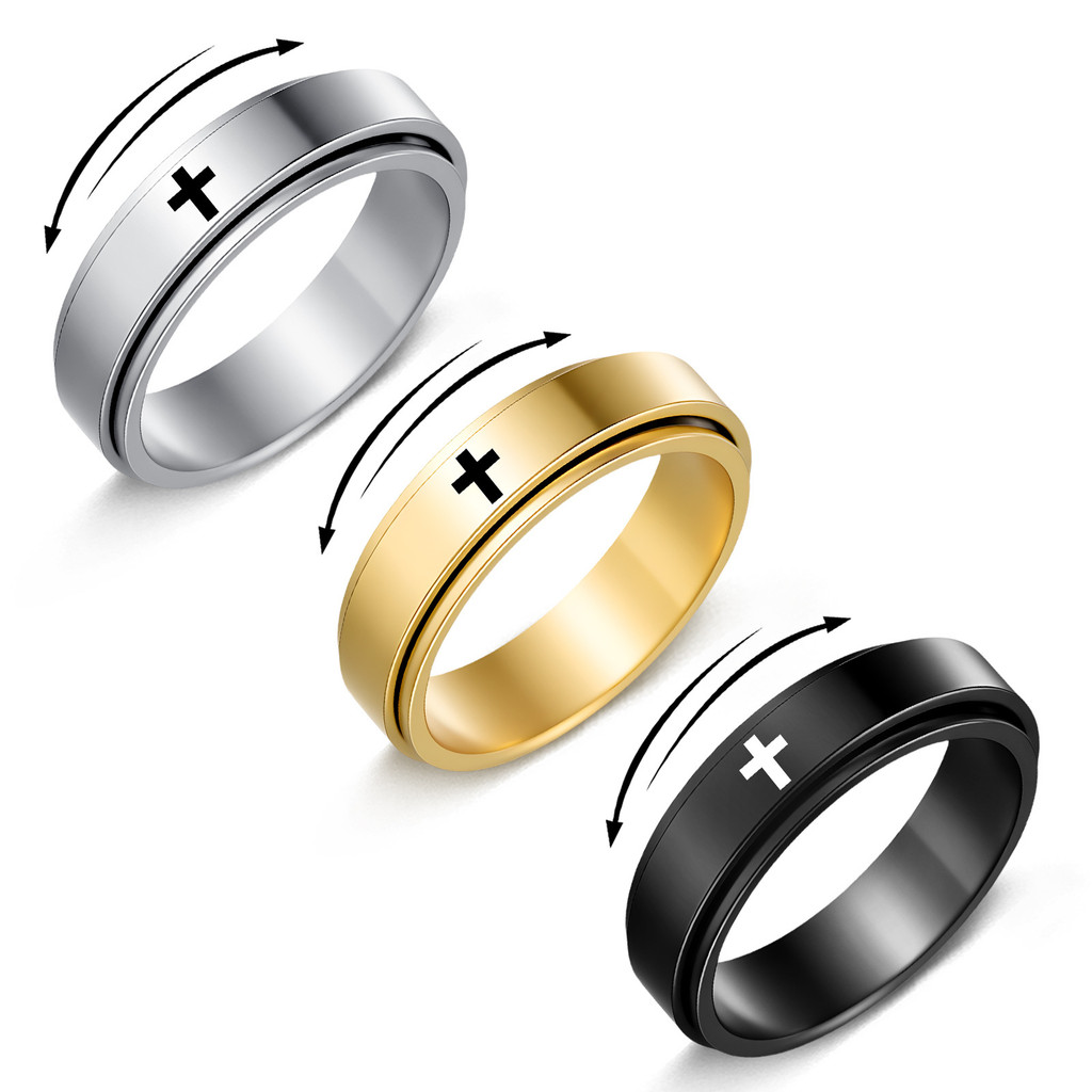【Ready Stock】 Popular Decompression Ornament 6mm Laser Laser Men's Rotating Titanium Steel Ring Brac
