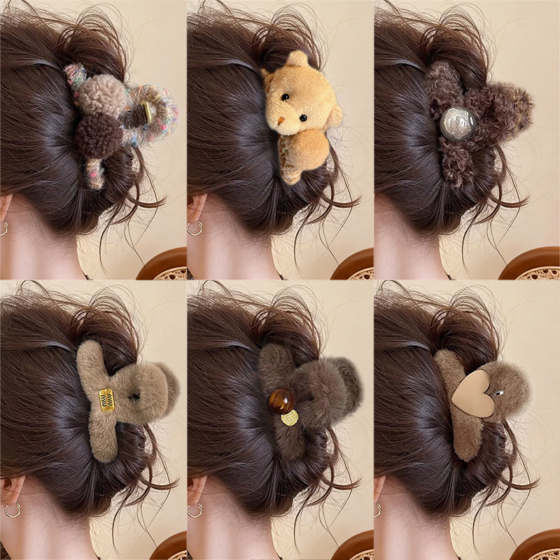 คลิปก้ามปูกันลม ขนยาวสำหรับฤดูใบไม้ร่วงและฤดูหนาว เสริมสไตล์ทรงผมครึ่งขึ้น