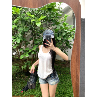 <Moses Queen> เสื้อกล้ามสายเดี่ยวผ้าไหมน้ำแข็งสีขาว รุ่นบางสำหรับหน้าร้อน ใส่เย็นสบายไม่มีแขน