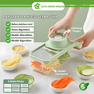 (BANTEN Ready Stock) Parutan Stainless Potong Iris Sayur Buah Serbaguna Premium Vegetable Cutter 6 pisau + wadah Transparan/Slicer Stainless
