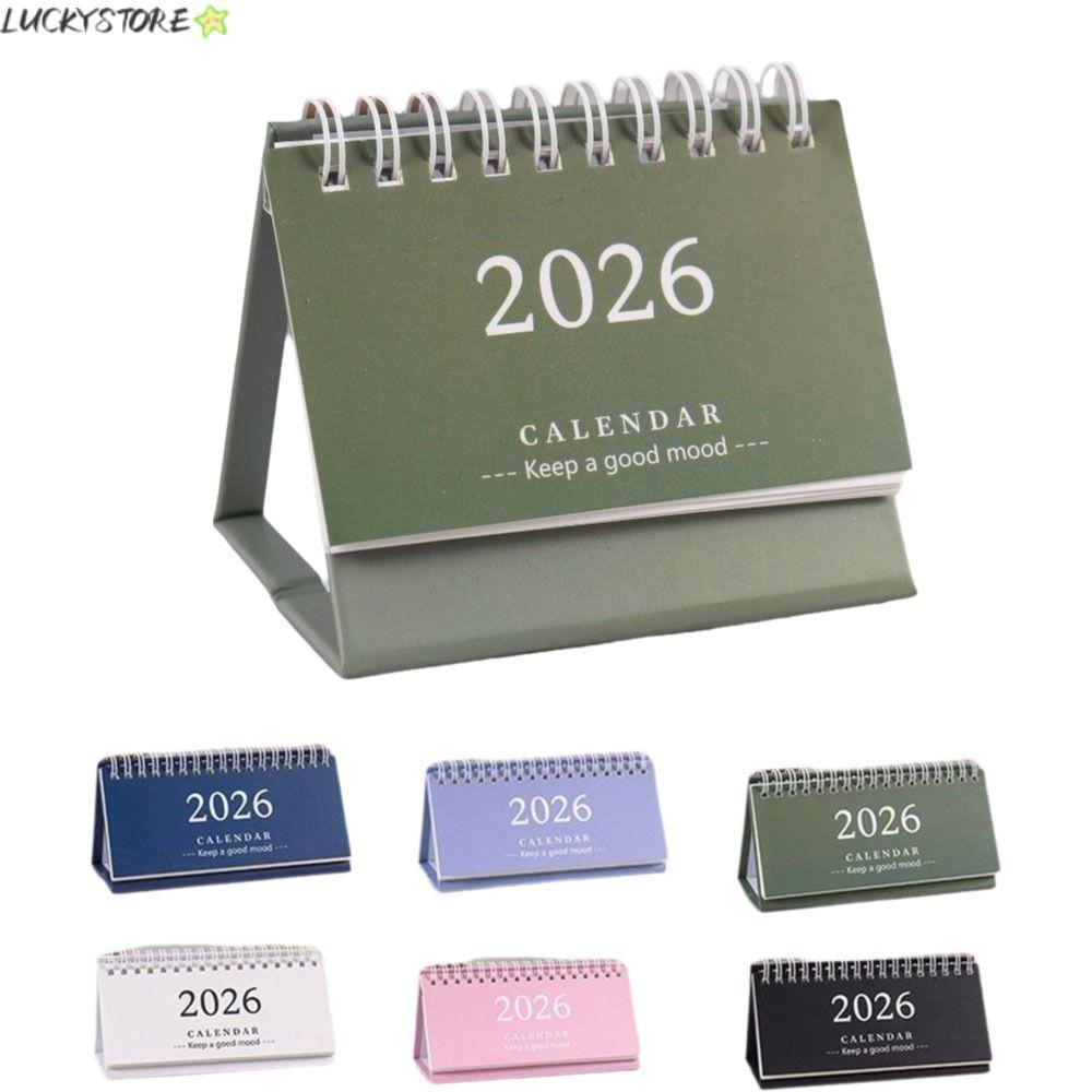 LUCKYSTORE 2026 ปฏิทินตั้งโต๊ะ, เดสก์ท็อปตกแต่งคอยล์มินิปฏิทิน, ของขวัญปฏิทินภาษาอังกฤษแบบพกพาที่เรียบง่าย