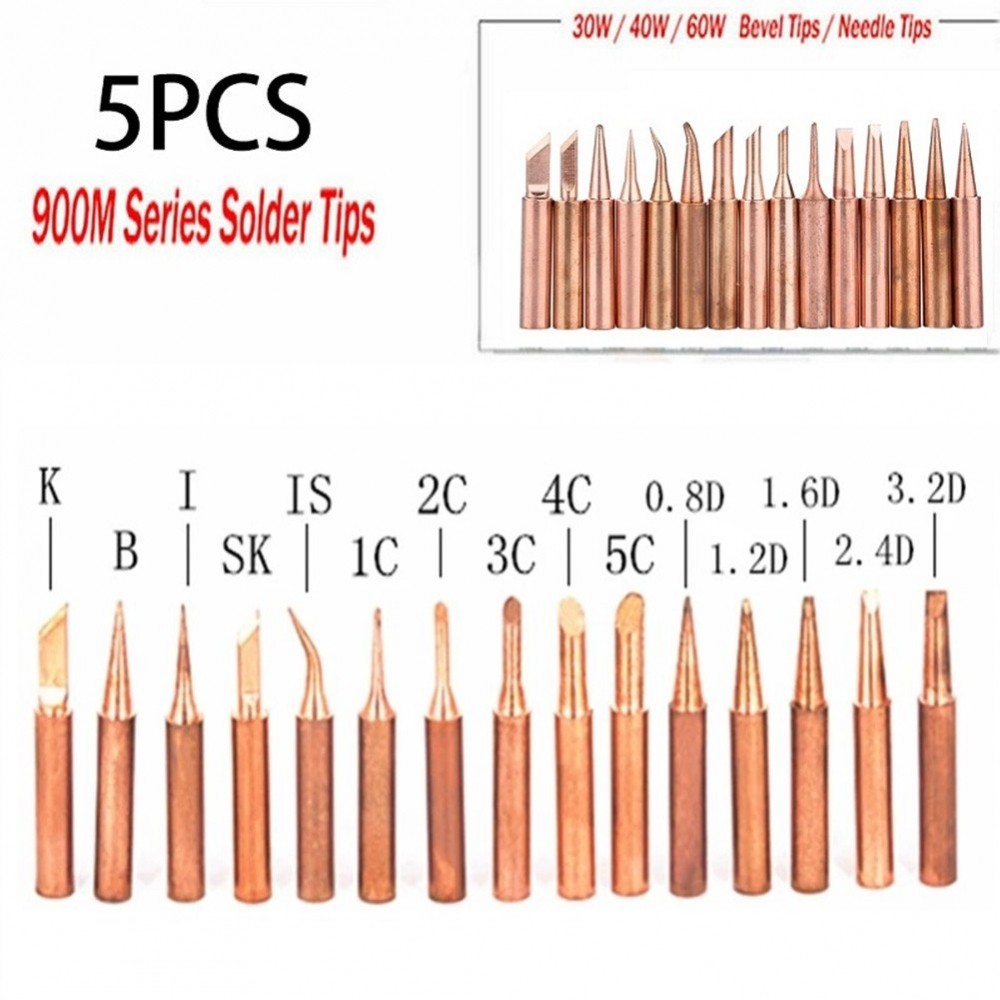 Premium 900M T Copper Soldering Iron Tip Set (5pcs) for Different Soldering Jobs