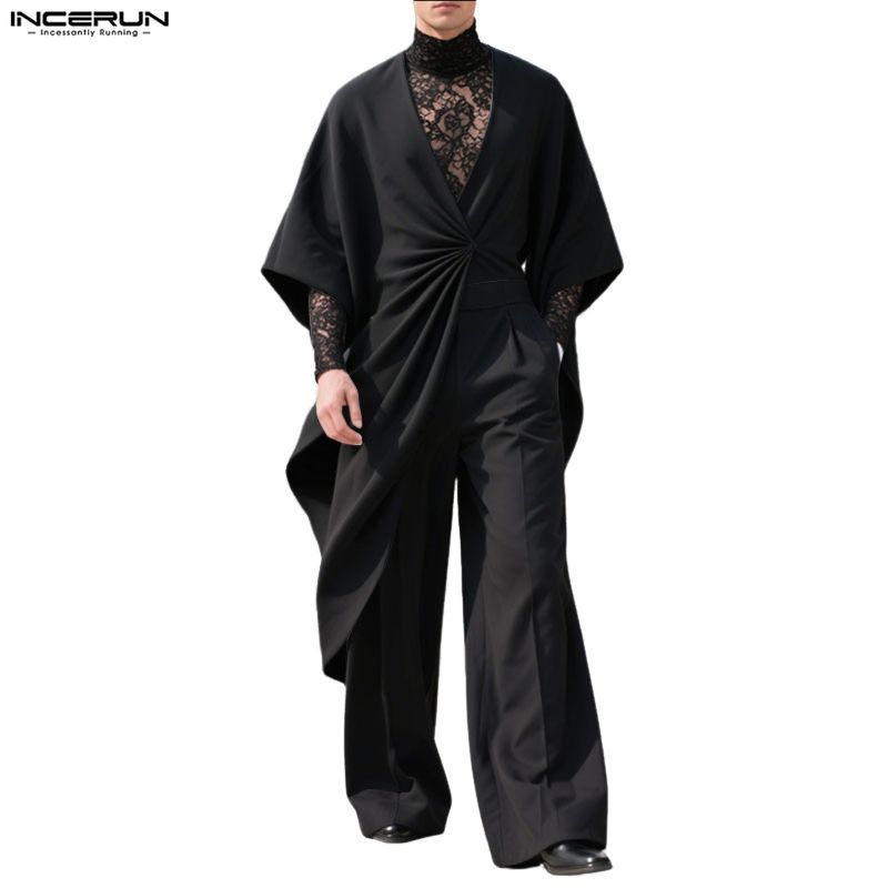 INCERUN เสื้อสเวตเตอร์ถักด้วยมือแบบ_deconstructed_สำหรับผู้ชาย