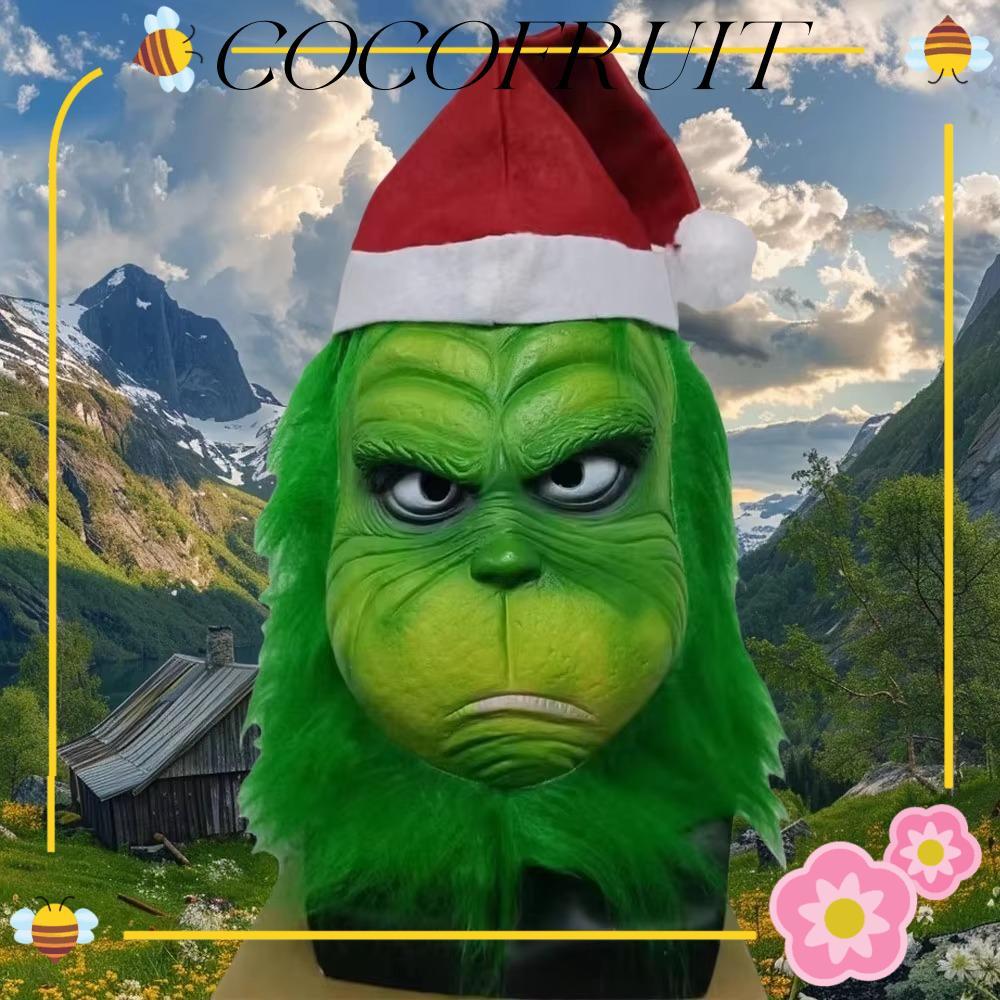 COCOFRUIT Grinch , Latex Anime Grinch Headgear, Masquerade Green Fur Freak Grinch Masque ฮาโลวีน