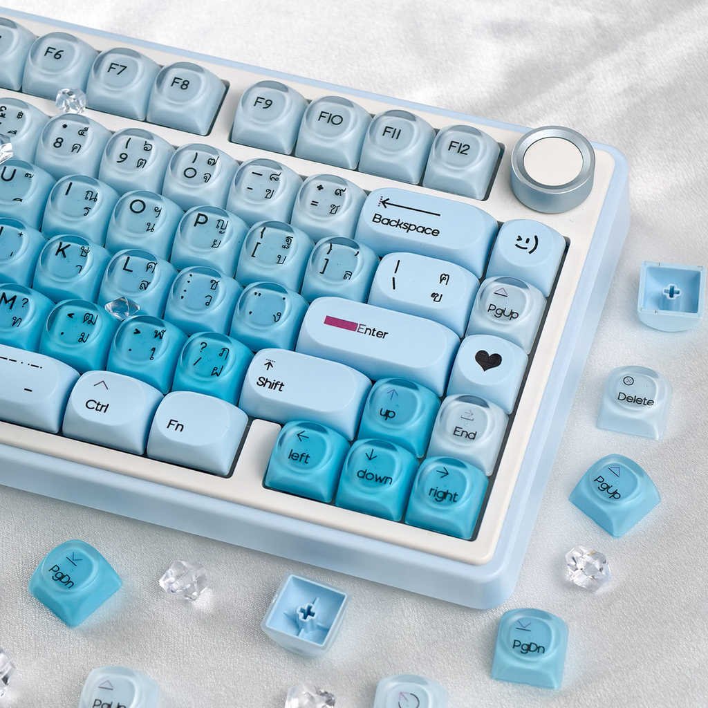 MAIMOOO Blue Haze Keycap HOA โปรไฟล์ 132 คีย์ PBT PC Double Shot Dye Sublimation รอบ Blue Gradient Jelly Keycaps สร้างสรรค์น่ารักลิปสติก Liquid Foundation ไทย Keycap
