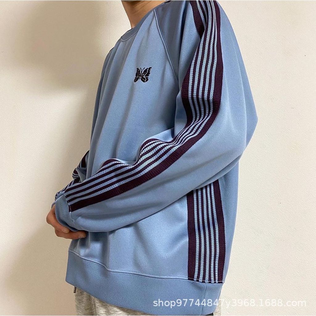 Needles track Embroidered Round Neck Sweatshirt Autumn Solid Color Casual Long Sleeve Men's Jacket