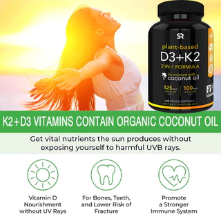 PSLALAE ผลิตภัณฑ์เสริมอาหารวิตามิน D3+K2 บรรจุ 115 mcg วิตามิน D3 และ 90 mcg วิตามิน K2 - 30/60/120 แคปซูล ผลิตในอเมริกา