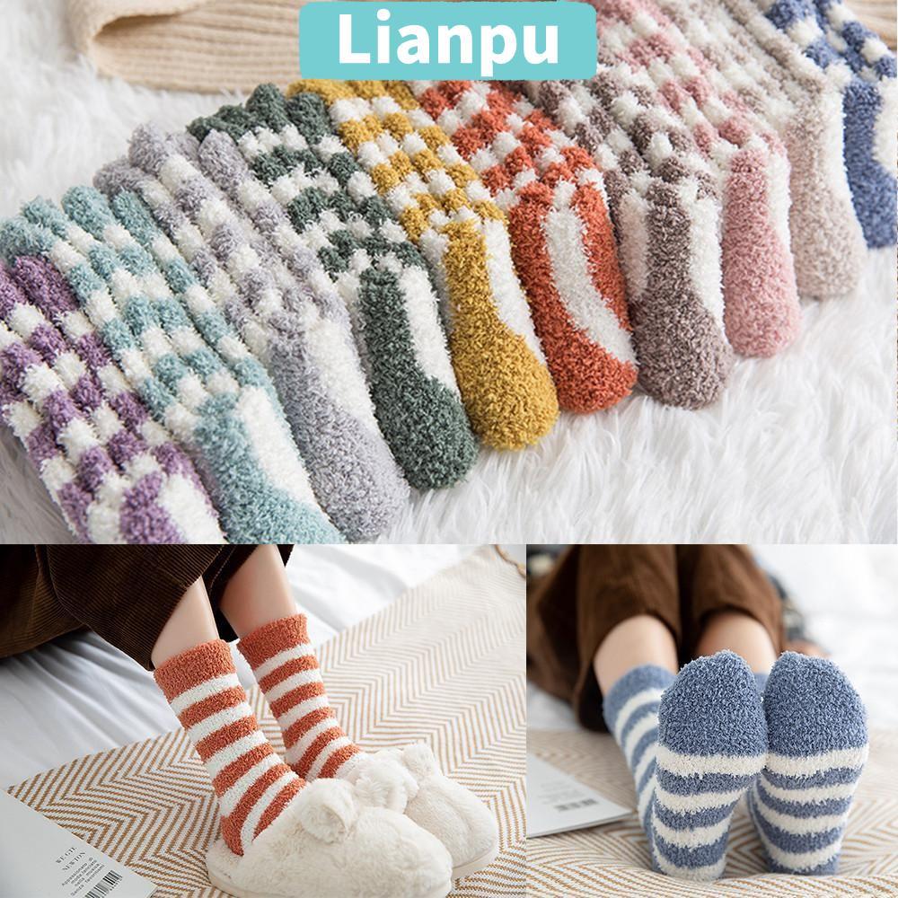 LIANPU 5Pairs Stripe Sox Fluffy Soft Fashion หนา