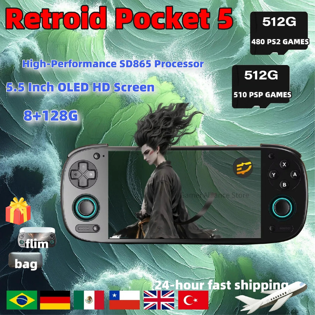 Retroid Pocket 5 Rp5 Retro คอนโซลเกมมือถือคอนโซลวิดีโอเกม 8g + 128g Psp Ps2 5.5 นิ้ว Oled หน้าจอสัมผ