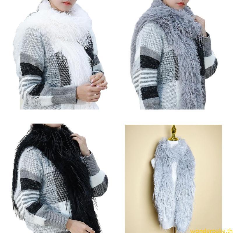 ผ้าพันคอFemale Winter Warm-Up Fuzzy Plush Feather Scarf