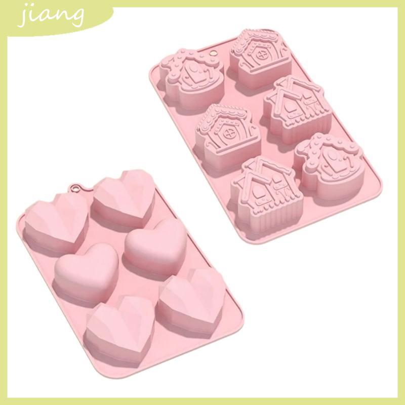 JN 6-Cavity Heart House แม่พิมพ์ซิลิโคน F Ondant แม่พิมพ์เค้ก DIY เบเกอรี่เครื่องมือสําหรับทําช็อกโก