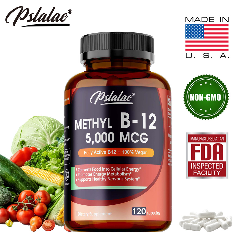 Pslalae Methyl B-12 5,000 MCG ผลิตภัณฑ์เสริมอาหาร วีแกน 100% ส่งเสริมการเผาผลาญพลังงาน - 30/60/120 แคปซูล ผลิตในสหรัฐอเมริกา