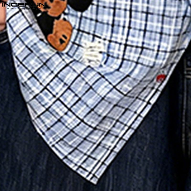 INCERUN เสื้อเชิ้ตผู้ชาย สไตล์เกาหลี แขนยาว พิมพ์ลายตาราง - รูปที่ 5