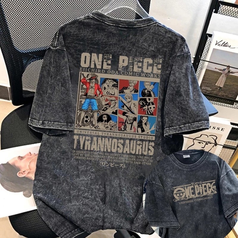 🔥 พร้อมส่ง เสื้อยืด oversize unisex เสื้อฟอก เสื้อวินเทจ ผ้าฝ้ายแท้ใส่สบาย ไม่แตกเมื่อซัก ONE PIECE คอกลม แขนสั้น  TSHIR