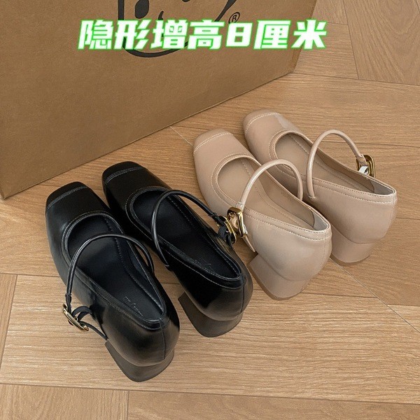 mary jane ส้นสูง mary jane shoes รองเท้าMary Jane ส้นสูง เพิ่มความสูงได้ถึง 8 ซม., สายรัดหัวเข็มขัดแ
