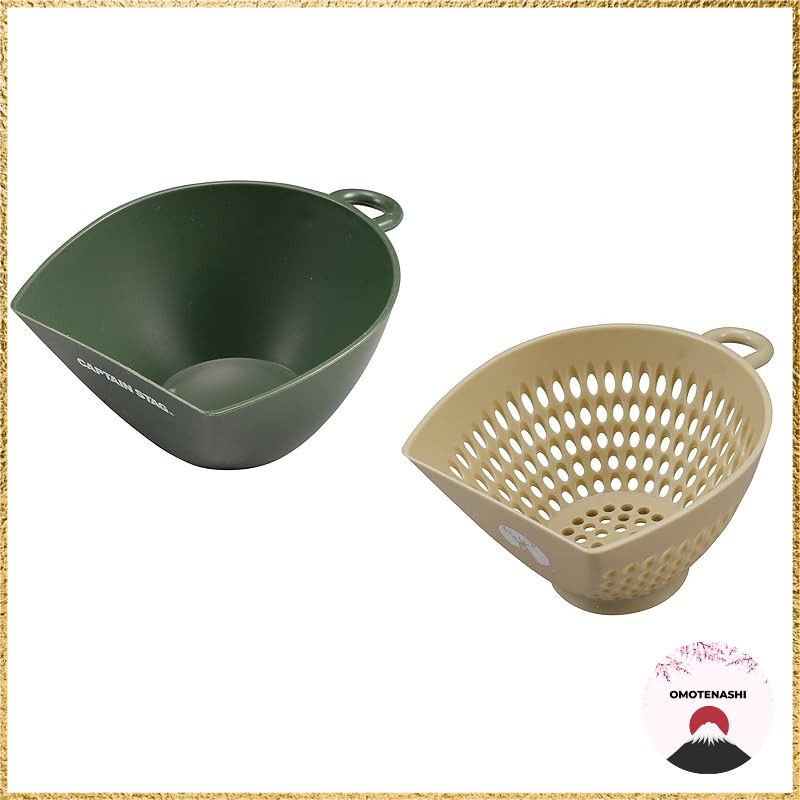 Captain Stag Scoopable Bowl and Strainer Set Microwave Safe Made in Japan Olive Beige