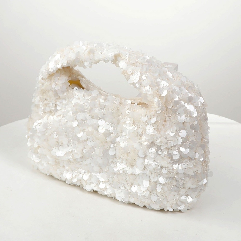 กระเป๋าถือ MELODG Hobo กระเป๋าทรงถังใบเล็กสีขาวกระเป๋าคลัทช์ตอนเย็นเลื่อมเงาประณีตผู้หญิง - รูปที่ 5