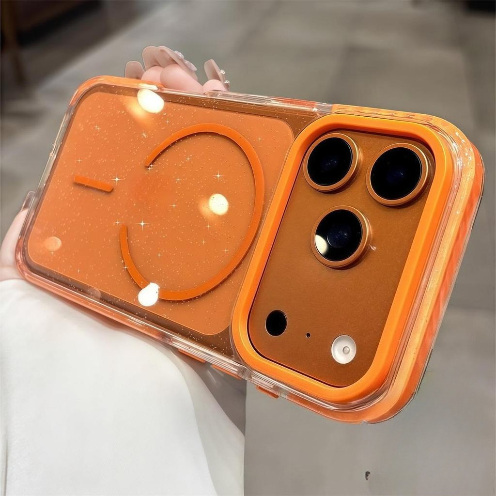 สีส้มGlitterแม่เหล็กAnti Dropเคสโทรศัพท์Iphone17 16 15 14 13 12 Pro Max 14 15 16 Plus 17 AirสําหรับiPhoneเคสซิลิโคนSoft shell TPUกันกระแทก