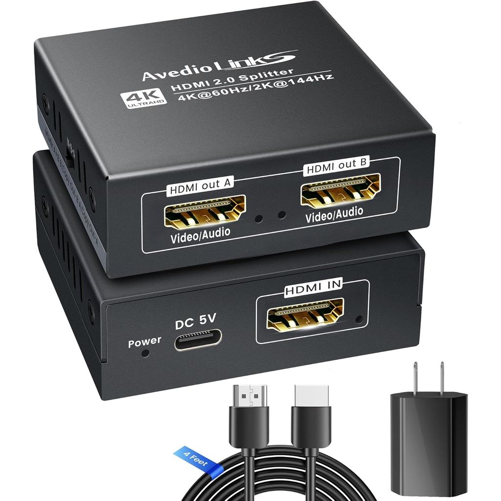 HDMI Splitter 1 in 2 Out 4K@60Hz w/ 4ft สาย HDMI, HDCP Bypass HDMI Audio Splitter สําหรับ Soundbar, 