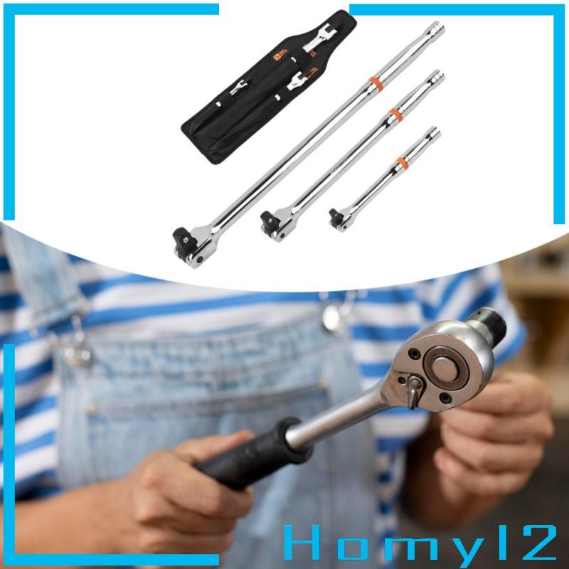 [HOMYL2] 3x Breaker Bar Set ด้ามจับสบาย 1/4 3/8 1/2'' ไดรฟ์พร้อม 180° หัวหมุนได้สําหรับงานก่อสร้างอุ
