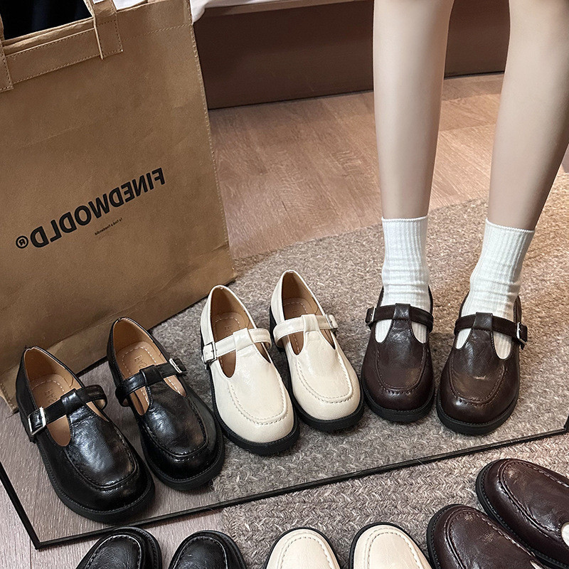 รองเท้าแมรี่เจนวินเทจผู้หญิง รองเท้าหนังลำลอง สวมใส่สบาย สไตล์พรีปปี้ ไซส์ 35-40