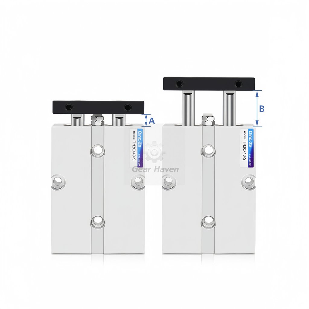 กระบอกลมขนาดเล็ก 2 แกน 2 แท่ง TN10 TN16 TN20 TN25 TN32 TN40 พร้อมแม่เหล็ก