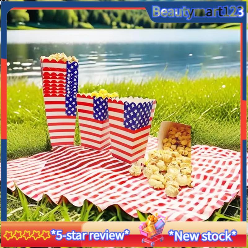 BM24pcs วันประกาศอิสรภาพคุกกี้ถุงขนม American Flag Star Stripe Buffet Snack Bags 4th of July Partys