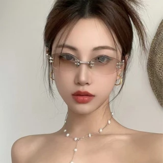 แว่นตากันแดดนําเข้าสไตล์เกาหลี แบบรูปไข่ไม่มีขอบ เหมาะสำหรับผู้หญิงและสวมใส่ง่ายในทุกวัน