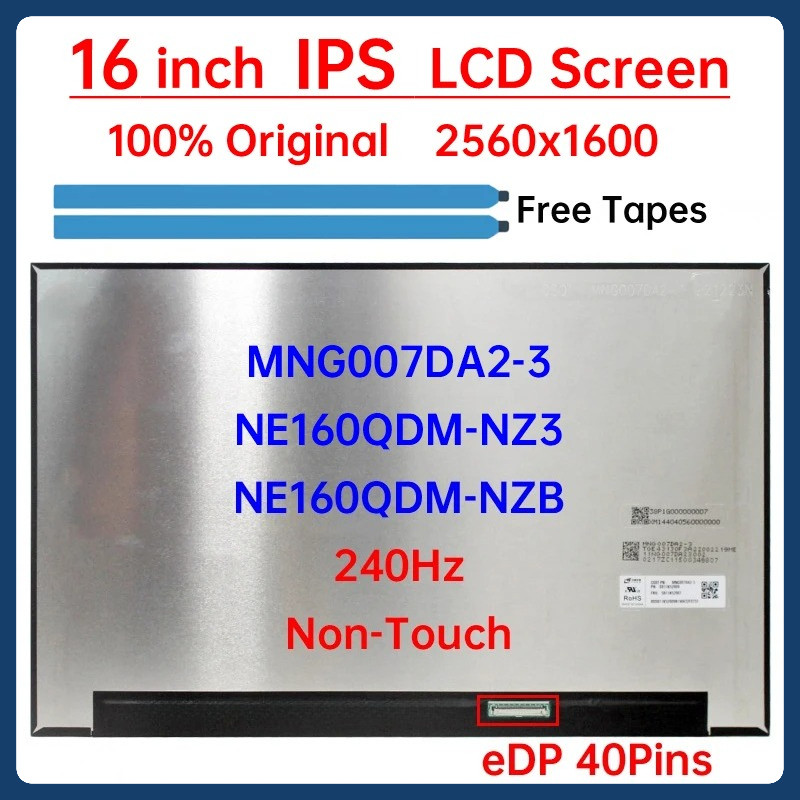 16 "240Hz หน้าจอ LCD NE160QDM-NZB MNG007DA2-3 สําหรับ Lenovo Legion Pro 5 16ADR10 16IAX10 16IRX10 16