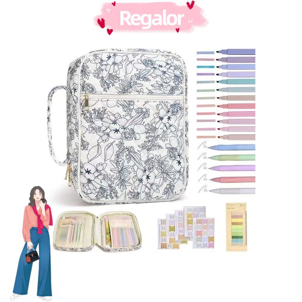 REGOR Bible Cover Bag, Zipper Pocket Handle Bible Cover , Floral Design Bible Journaling Kit Church