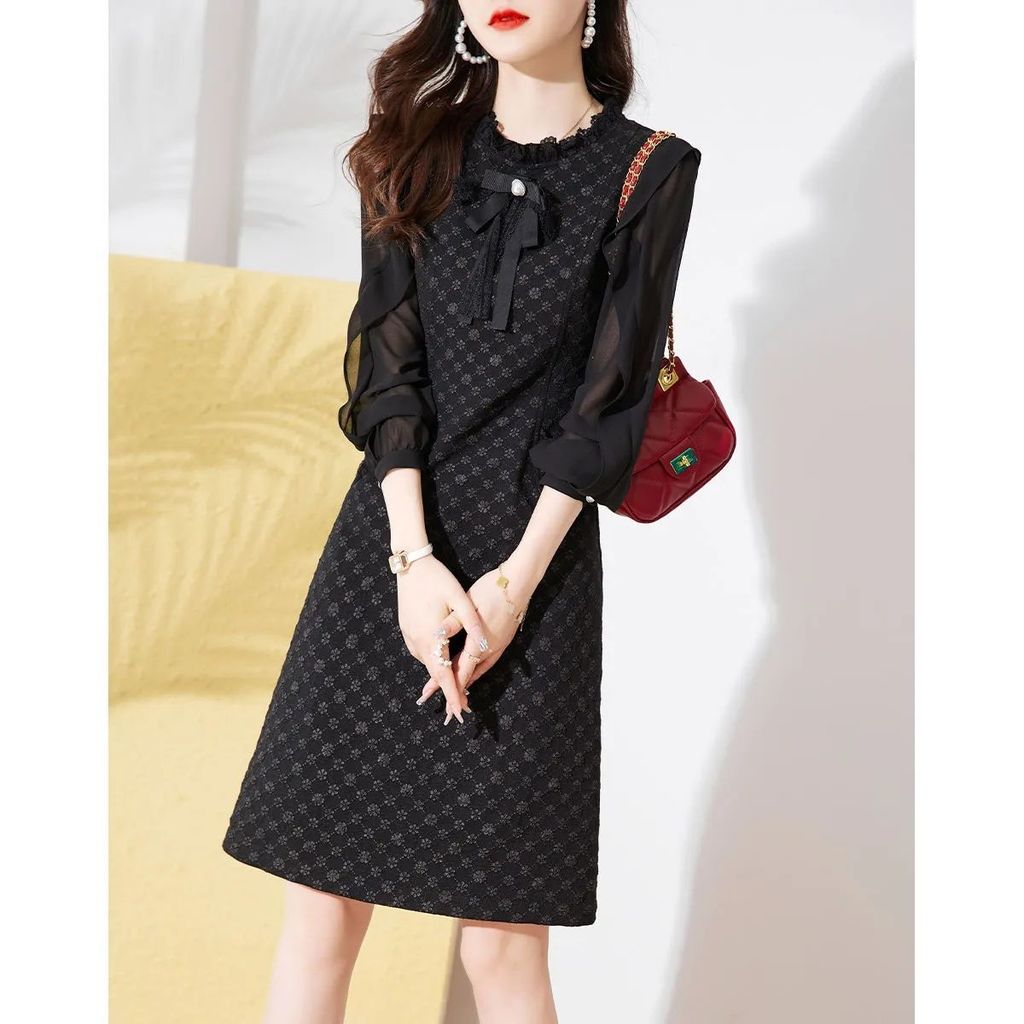 ชุดสีดำสไตล์ slim-fit สำหรับผู้หญิง เหมาะสำหรับฤดูใบไม้ผลิและฤดูใบไม้ร่วง ดูหรูหราและคลาสสิก - รูปที่ 6